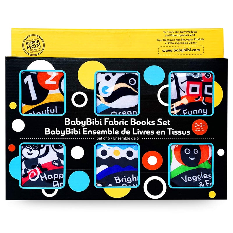 BabyBibi Cloth Books (Set of 6). High Contrast Soft Books. Black and White Images Encourage Infant Development - Suitable for Babies and Toddlers from 3 Months - Image 2