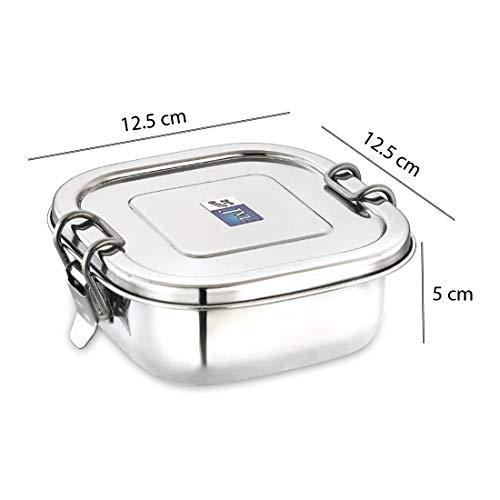 JVL Stainless Steel Lunch Box for Kids & Adults, Single Layer Leakproof Steel Tiffin Box for School & Office, Food Grade Silicone Seal - Square (Small Size) - Image 2