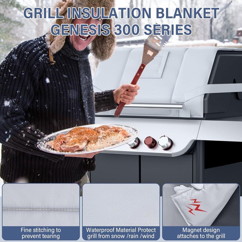 Utheer Grill Thermal Insulated Blanket for Weber Genesis II 300 and LX 300 Gas Grills, Grill Accessories Insulation Blanket for Weber Genesis 300 Series - Image 5