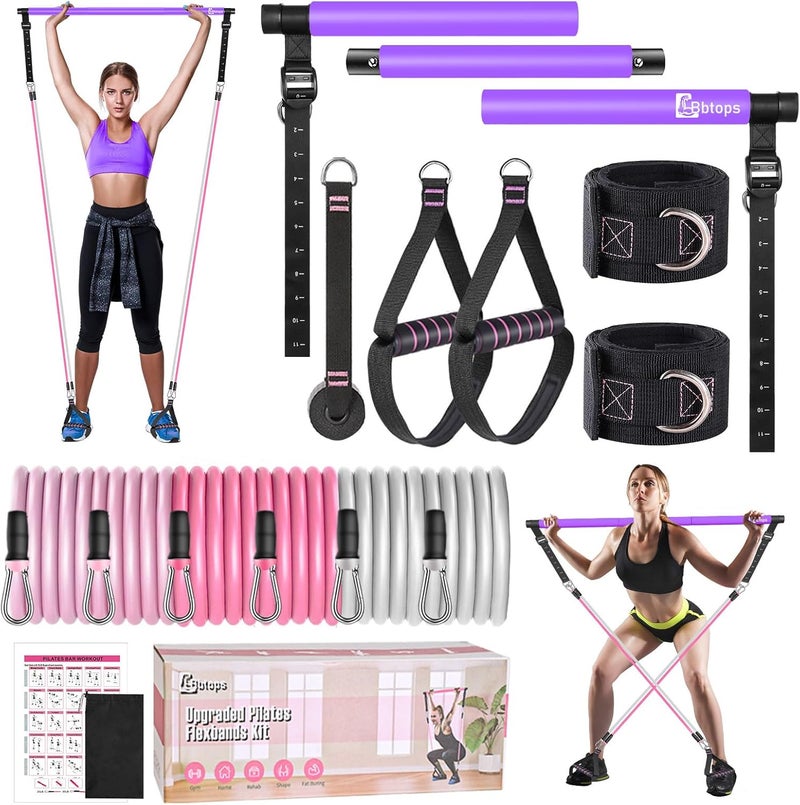 Bbtops Pilates Bar Kit with Resistance Bands,Pilates Bar with Stackable Bands Workout Equipment for Legs,Hip,Waist and Arm,Exercise Fitness Equipment for Women & Men Home Gym Yoga Pilates - Image 1