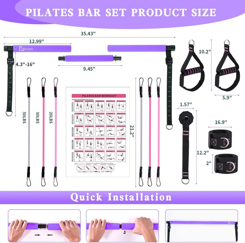 Bbtops Pilates Bar Kit with Resistance Bands,Pilates Bar with Stackable Bands Workout Equipment for Legs,Hip,Waist and Arm,Exercise Fitness Equipment for Women & Men Home Gym Yoga Pilates - Image 5