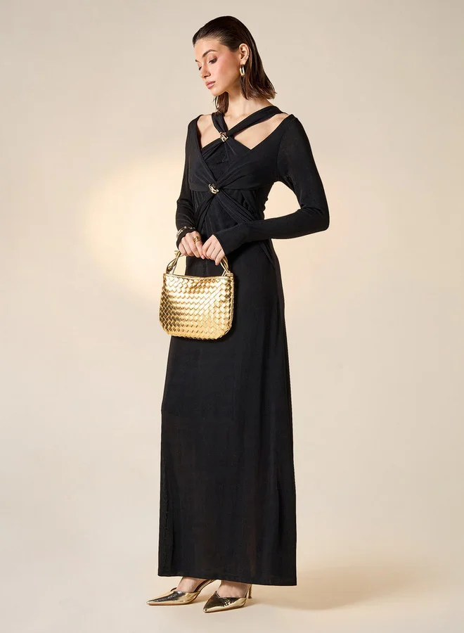 2Xtremz 2Xtremz Halter Neck Maxi Dress with Long Sleeves and Twisted Detail