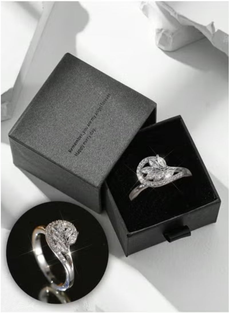 Luxury women's silver ring adorned with a sparkling stone, presented in an elegant gift box — perfect for gifting your loved one. Suitable for engagement parties, weddings, Mother's Day gifts, Valentine's Day, birthdays, and all special occasions size (7)  - Image 1