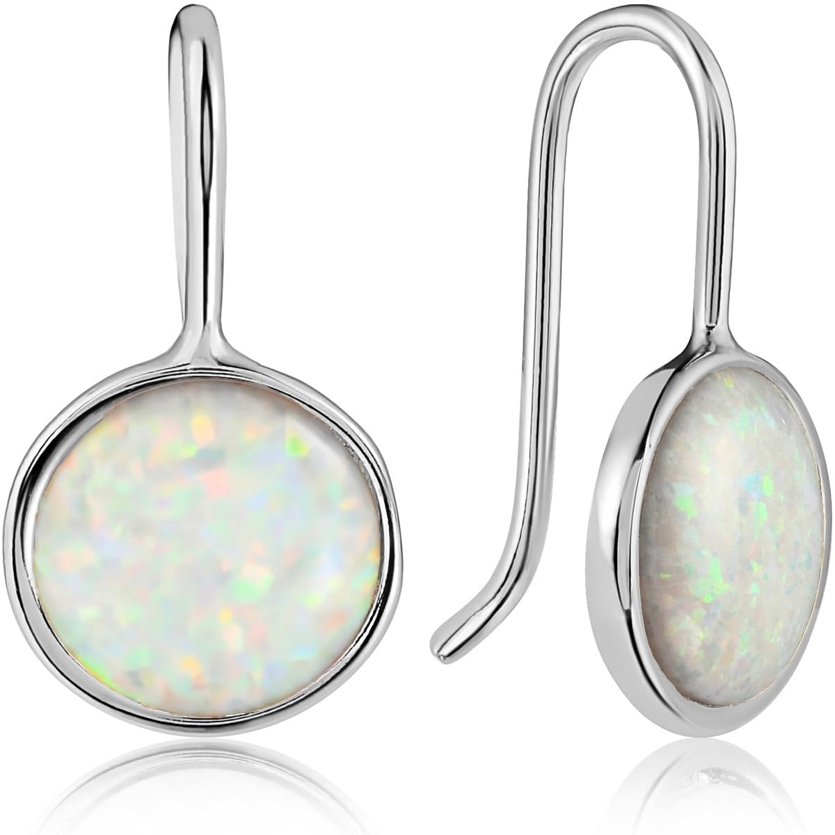 Opal Earrings for Women - 925 Sterling Silver Plated Created White Opal Jewelry for Women, Humble Chic Dainty Small Stone Dangly Earrings - Simple Silver Drop Dangle - Dangles for Brides or Bridesmaid
