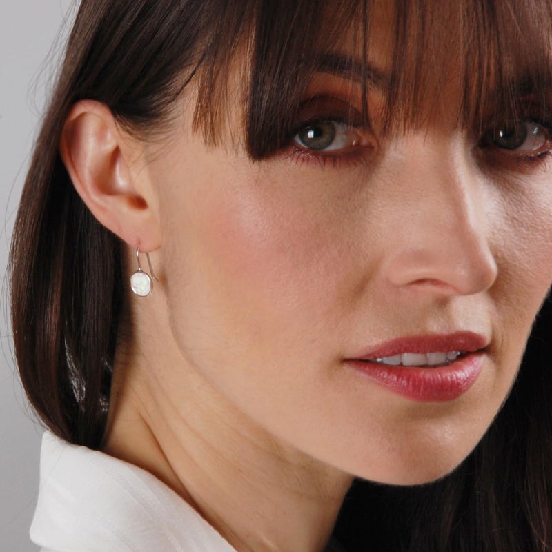 Humble Chic NY Opal Earrings for Women - 925 Sterling Silver Plated Created White Opal Jewelry for Women, Humble Chic Dainty Small Stone Dangly Earrings - Simple Silver Drop Dangle - Dangles for Brides or Bridesmaid - Image 2