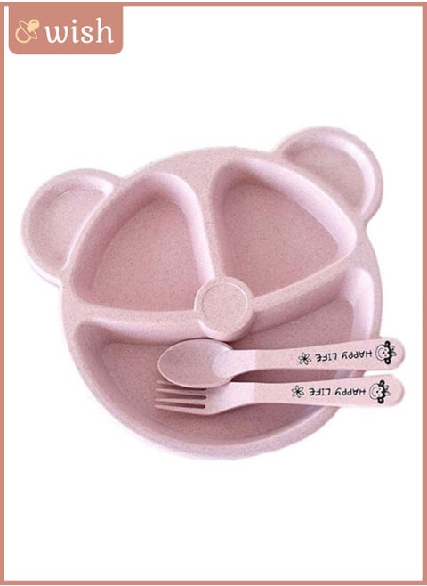 3-Piece Durable Long-lasting Wheat Straw Counterpart Dinnerware Set Comfortable for Baby