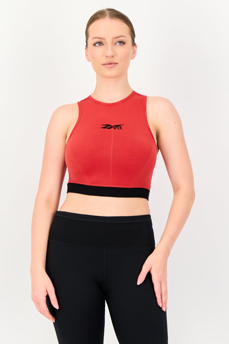Reebok Women Sportswear Fit Sleeveless Brand Logo Training Tank Top, Red - Image 1
