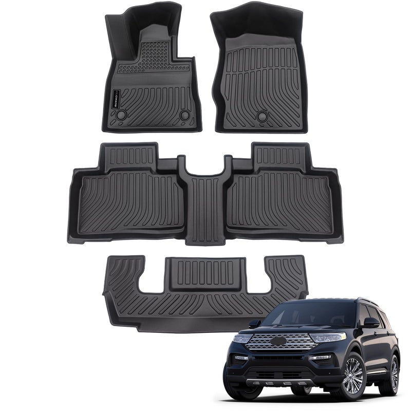 Auxko All Weather Floor Mats Fit for Ford Explorer 20202024 2025 6 Seat TPE Rubber Liners Set Explorer Accessories All Season Guard Odorless AntiSlip 3 Row Floor Mats