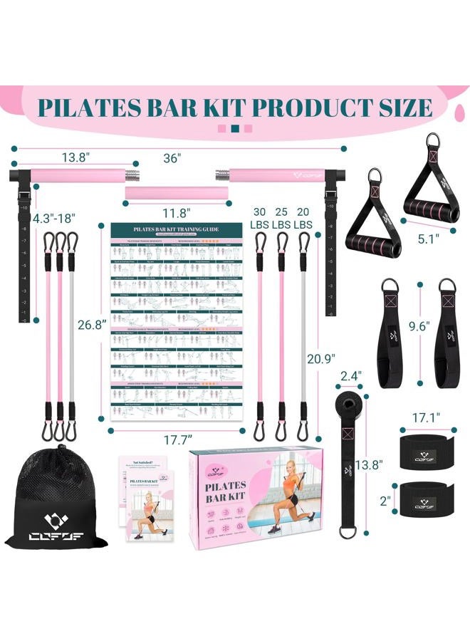 COFOF Pilates Kit with Resistance Bands, Heavy Duty Metal Adjustable Buckle Multifunction Yoga Home Gym for Women, Full Workout (20-150 lbs), Pink (PBK-01) - Image 5