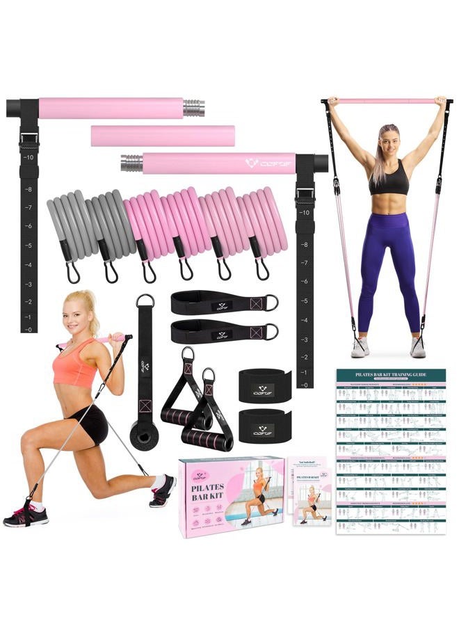 COFOF Pilates Kit with Resistance Bands, Heavy Duty Metal Adjustable Buckle Multifunction Yoga Home Gym for Women, Full Workout (20-150 lbs), Pink (PBK-01) - Image 1