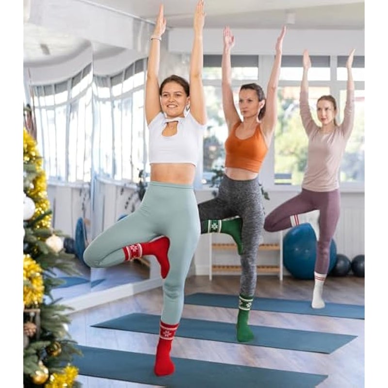 Loquat Pilates Socks for Women with Non Slip Grippers, Yoga Crew Socks for Barre Hospital Sticky Slipper Socks 4 Pairs - Image 5