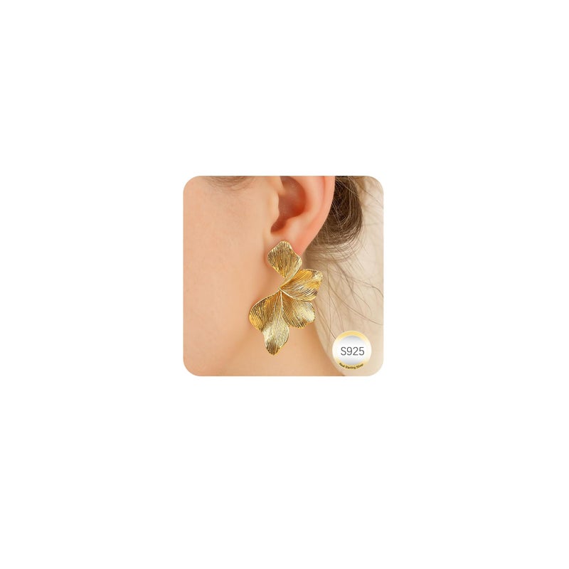 GEMQUEEN 925 Sterling Silver Post Statement Flower Earrings for Women Trendy : 14K Gold Plated Unique Dangle Earrings Hypoallergenic Stud Drop Earring Large Floral Chunky Women's Jewelry - Image 1