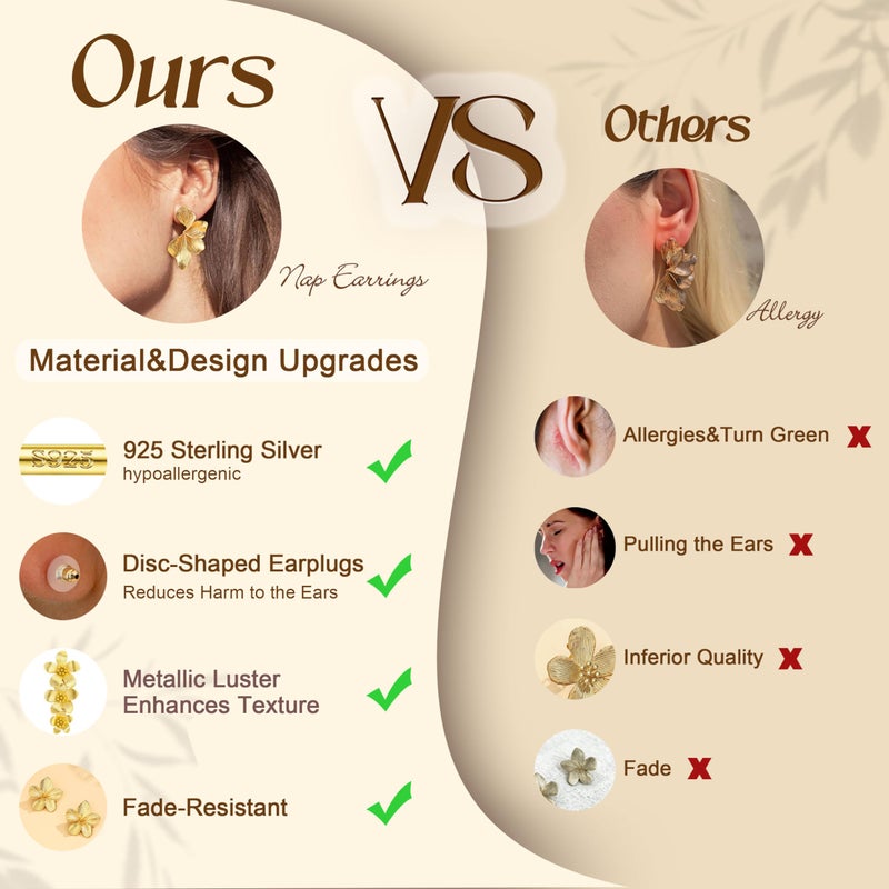 GEMQUEEN 925 Sterling Silver Post Statement Flower Earrings for Women Trendy : 14K Gold Plated Unique Dangle Earrings Hypoallergenic Stud Drop Earring Large Floral Chunky Women's Jewelry - Image 5