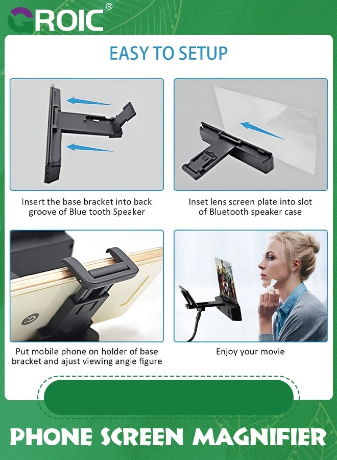 GROIC 12" 3D Cell Phone Screen Magnifier with Bluetooth Speakers, 3D Magnifier Projector Screen, HD Mobile Phone Stand with Screen Amplifier All Smartphones - Image 4