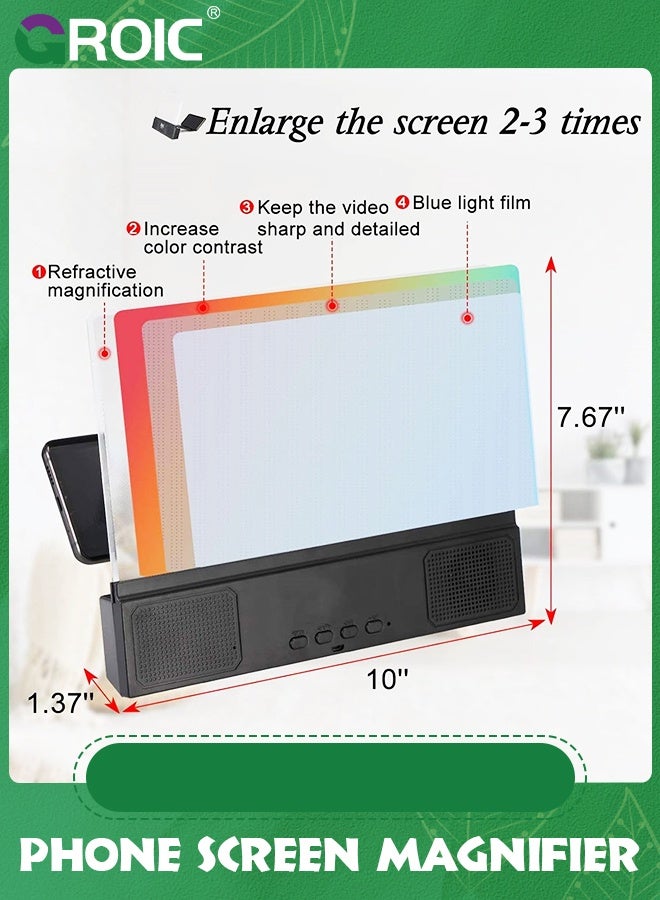 GROIC 12" 3D Cell Phone Screen Magnifier with Bluetooth Speakers, 3D Magnifier Projector Screen, HD Mobile Phone Stand with Screen Amplifier All Smartphones - Image 2
