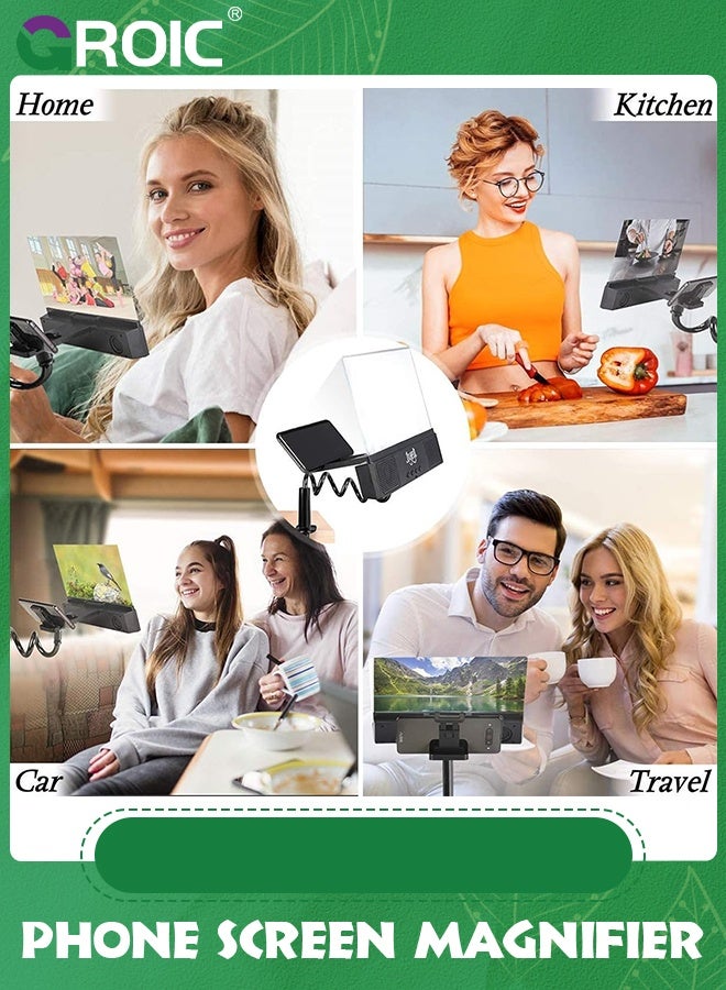 GROIC 12" 3D Cell Phone Screen Magnifier with Bluetooth Speakers, 3D Magnifier Projector Screen, HD Mobile Phone Stand with Screen Amplifier All Smartphones - Image 5