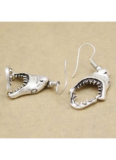 RechicGu Vintage Silver Shark Hinged Moveable Tooth Jaws Skull Hell Demon Mouth Dangle Earrings Fancy Dress  - Image 4
