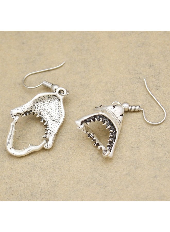 RechicGu Vintage Silver Shark Hinged Moveable Tooth Jaws Skull Hell Demon Mouth Dangle Earrings Fancy Dress - Image 5