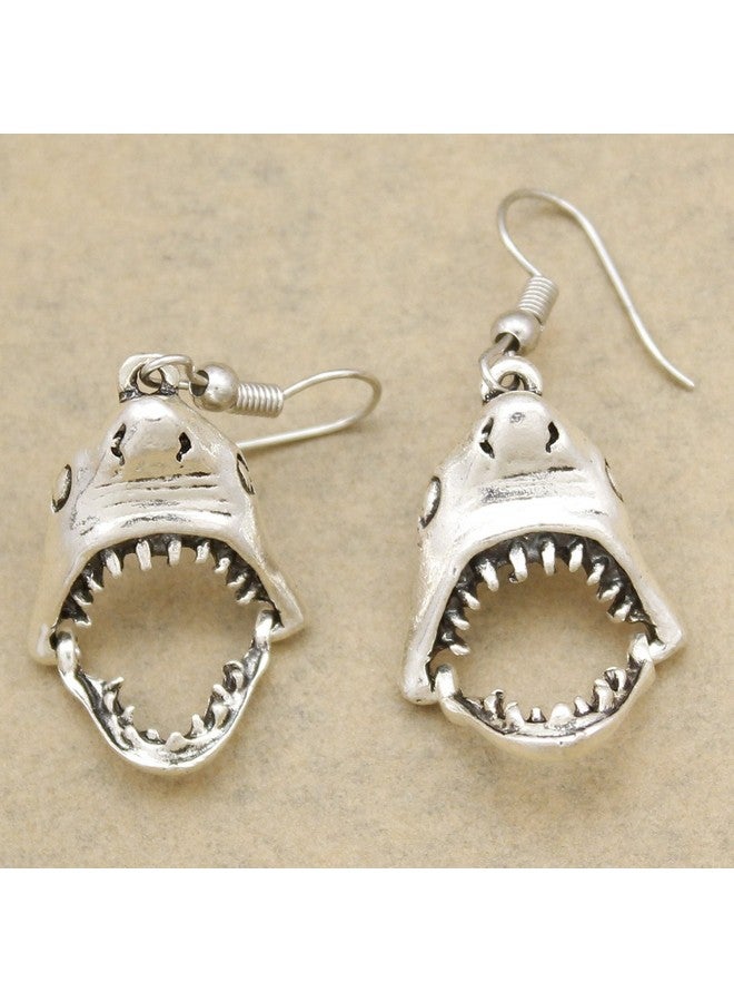 RechicGu Vintage Silver Shark Hinged Moveable Tooth Jaws Skull Hell Demon Mouth Dangle Earrings Fancy Dress - Image 3