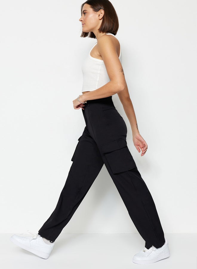 trendyol Black Cargo Straight Cut Woven Double Pocket Woven Trousers - Image 5