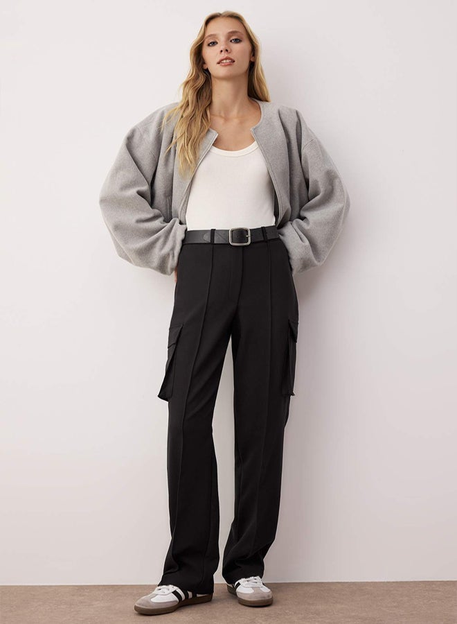 trendyol Black Cargo Straight Cut Woven Double Pocket Woven Trousers - Image 1