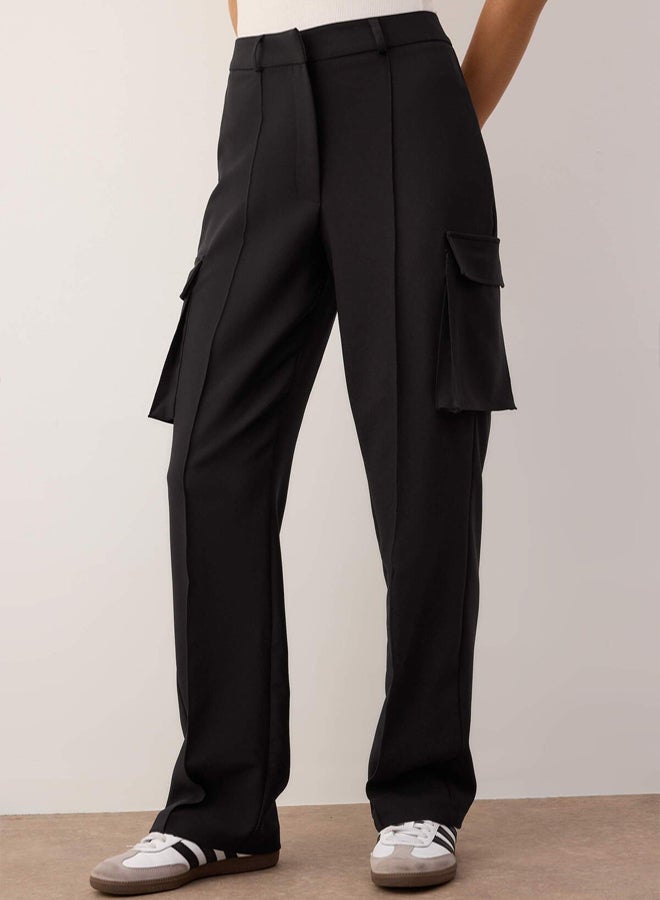 trendyol Black Cargo Straight Cut Woven Double Pocket Woven Trousers - Image 2