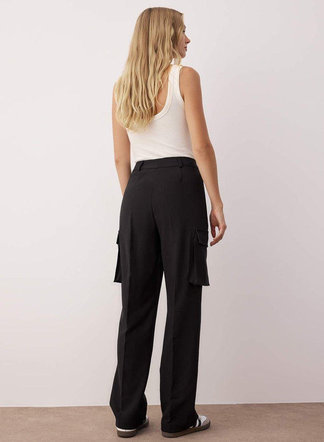 trendyol Black Cargo Straight Cut Woven Double Pocket Woven Trousers - Image 4