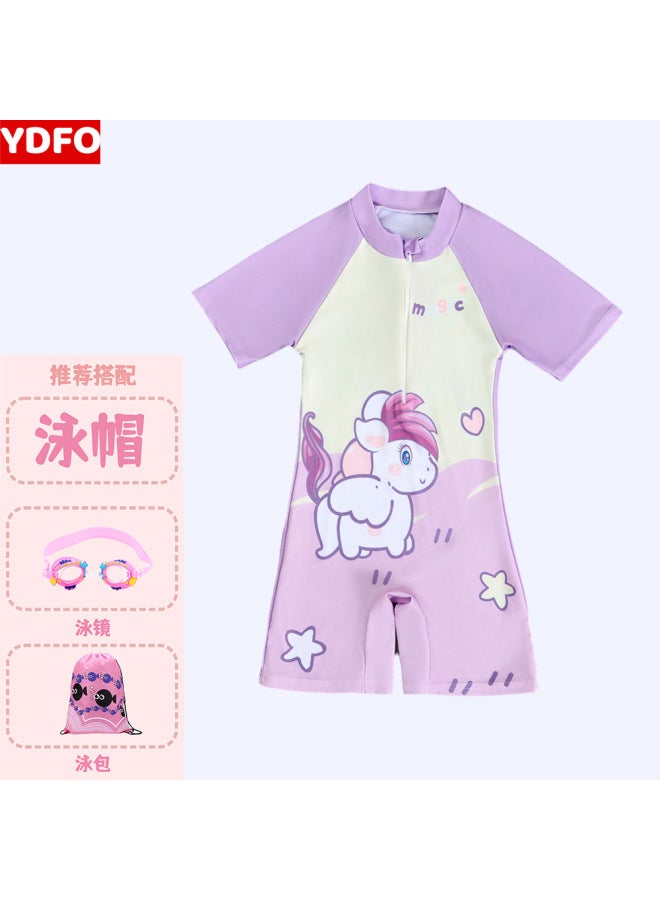 Children's Quick-drying Cartoon Swimsuit Girls' Summer Small And Medium-sized Children's Western Style Princess Fashion One-piece Beach Hot Spring Swimsuit