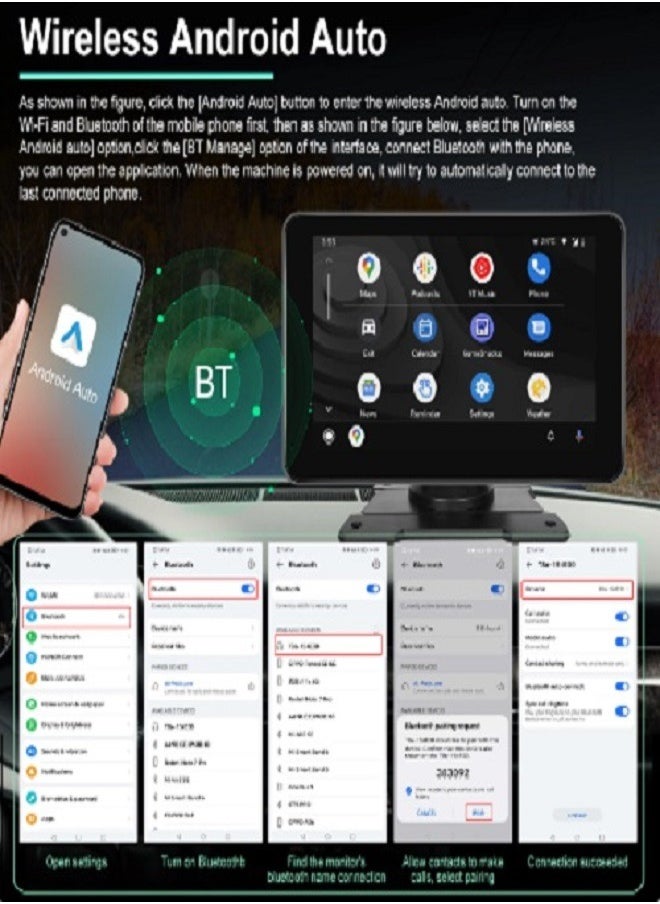 شاشة سيارة 9 بوصة بنظام الاندرويد  - تدعم ابل كار بلاي و اندرويد اوتو - 4GB RAM - 64GB ROM محمولة و سهلة التركيب