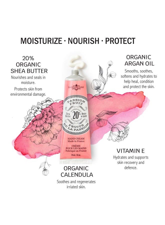La Chatelaine 20% Shea Butter Hand Cream Passion Fruit Travel Size 1 fl oz with Organic Argan Oil - Moisturizing, Nourishing, Repairing, Non-Greasy Formula, Paraben Free - Image 2