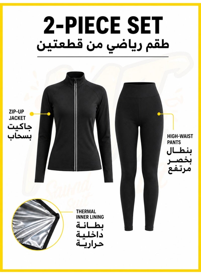 مينيمال بدلة ساونا نسائية بأكمام طويلة وبنطلون برقبة عالية للتمرين وحرق الدهون وتشكيل الجسم للرياضة اليومية واللياقة البدنية المنزلية والخارجية - Image 4