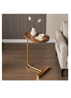 Sofa Side Table C Shaped End Table Slide Under Sofa Table Couch End Tables for Living Room Bedroom Bathroom Rustic Snack Coffee Laptop Table Egg Oval Shaped Metal Frames Easy Assembly