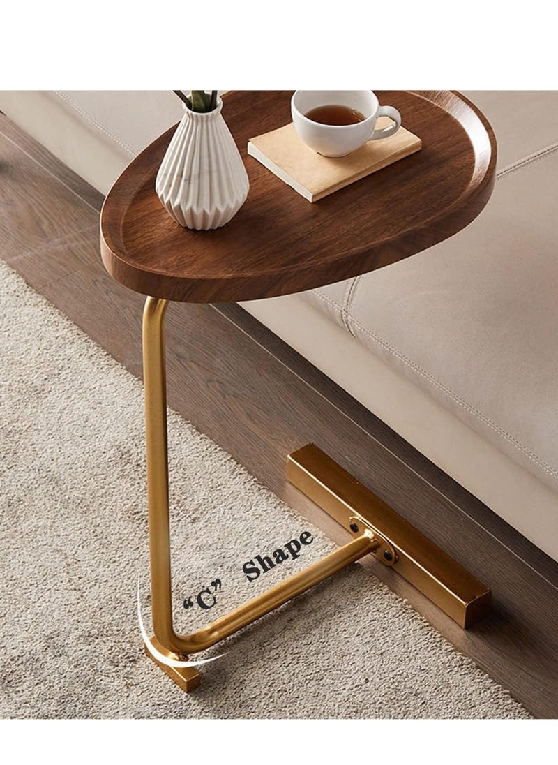 HOOKOR - Sofa Side Table C Shaped End Table Slide Under Sofa Table Couch End Tables for Living Room Bedroom Bathroom Rustic Snack Coffee Laptop Table Egg Oval Shaped Metal Frames Easy Assembly - Image 1