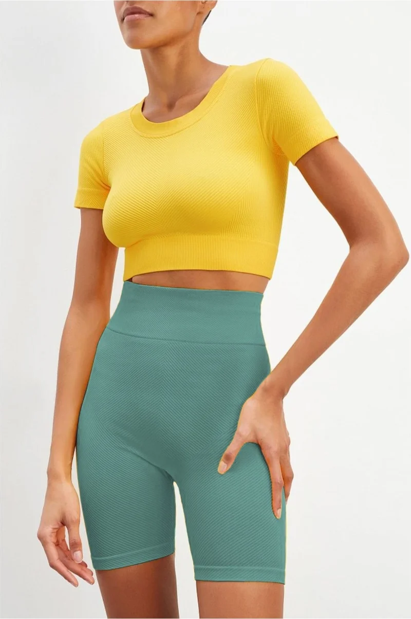 ميستريك Mystirik Knitted Seamless Shorts High Waist Loose Biker Shorts