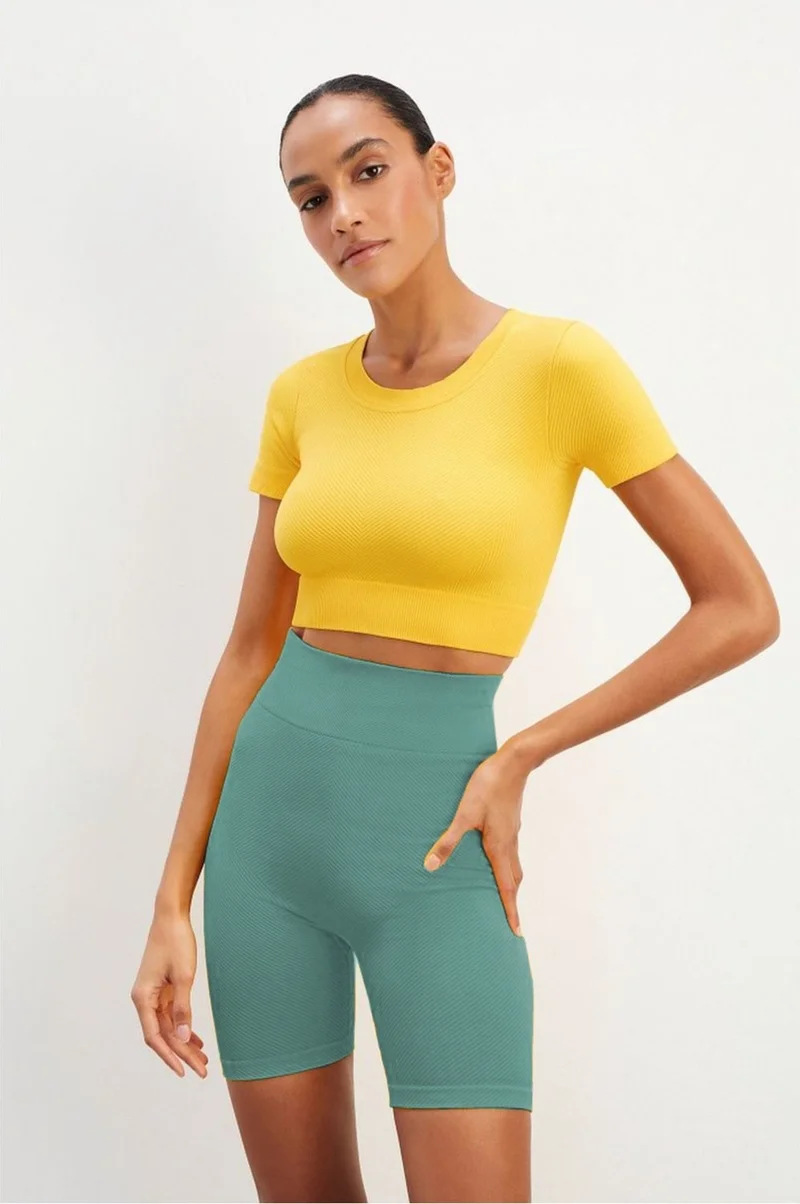 ميستريك Mystirik Knitted Seamless Shorts High Waist Loose Biker Shorts