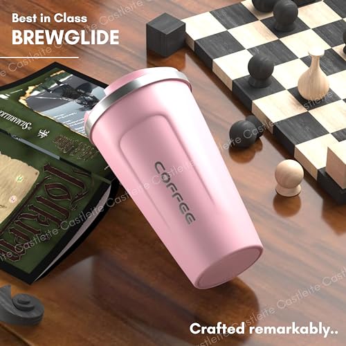 Castleite BrewGlide Travel Coffee Mug 6 & 8 Hours Hot & Cold 510ML Vacuum Insulated Stainless Steel Double Walled Sipper with Spill-Proof Flip Lid Design - Your Fancy Portable Companion (Blush Pink) - Image 2