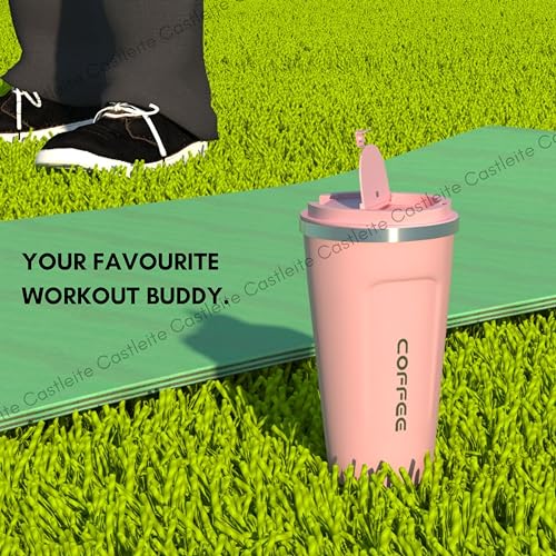 Castleite BrewGlide Travel Coffee Mug 6 & 8 Hours Hot & Cold 510ML Vacuum Insulated Stainless Steel Double Walled Sipper with Spill-Proof Flip Lid Design - Your Fancy Portable Companion (Blush Pink) - Image 5