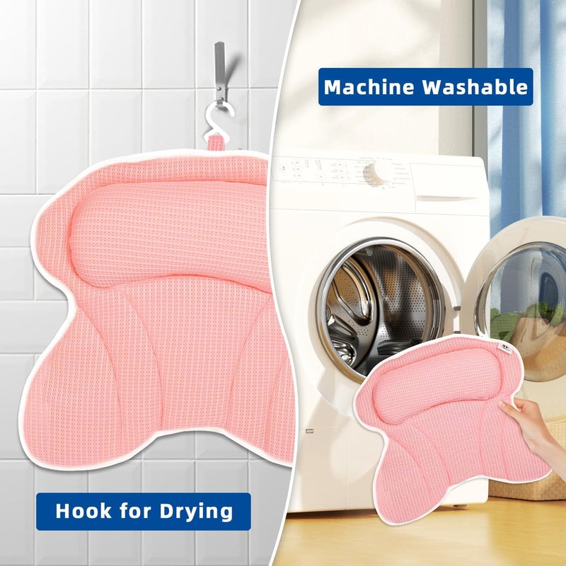 CONBELLA Bath Pillow, Bath Pillows for Tub Neck and Back Support, Bathtub Pillows for Head and Neck with 6 Strong Non-Slip Suction Cups, 4D Air Mesh, Bath Accessories Spa Gifts for Women(Pink) - Image 5