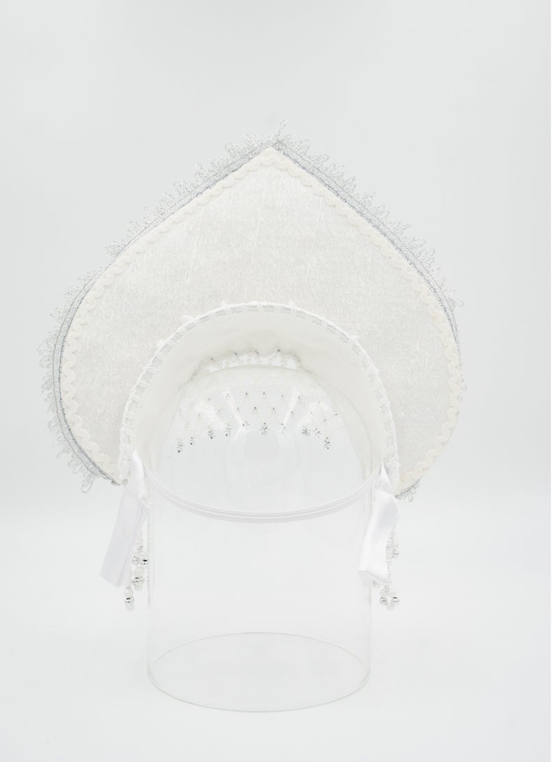 D'Daniela Women's Girls Traditional Headdress Kokoshnik White with Silver in a wave crest shape  - Image 2