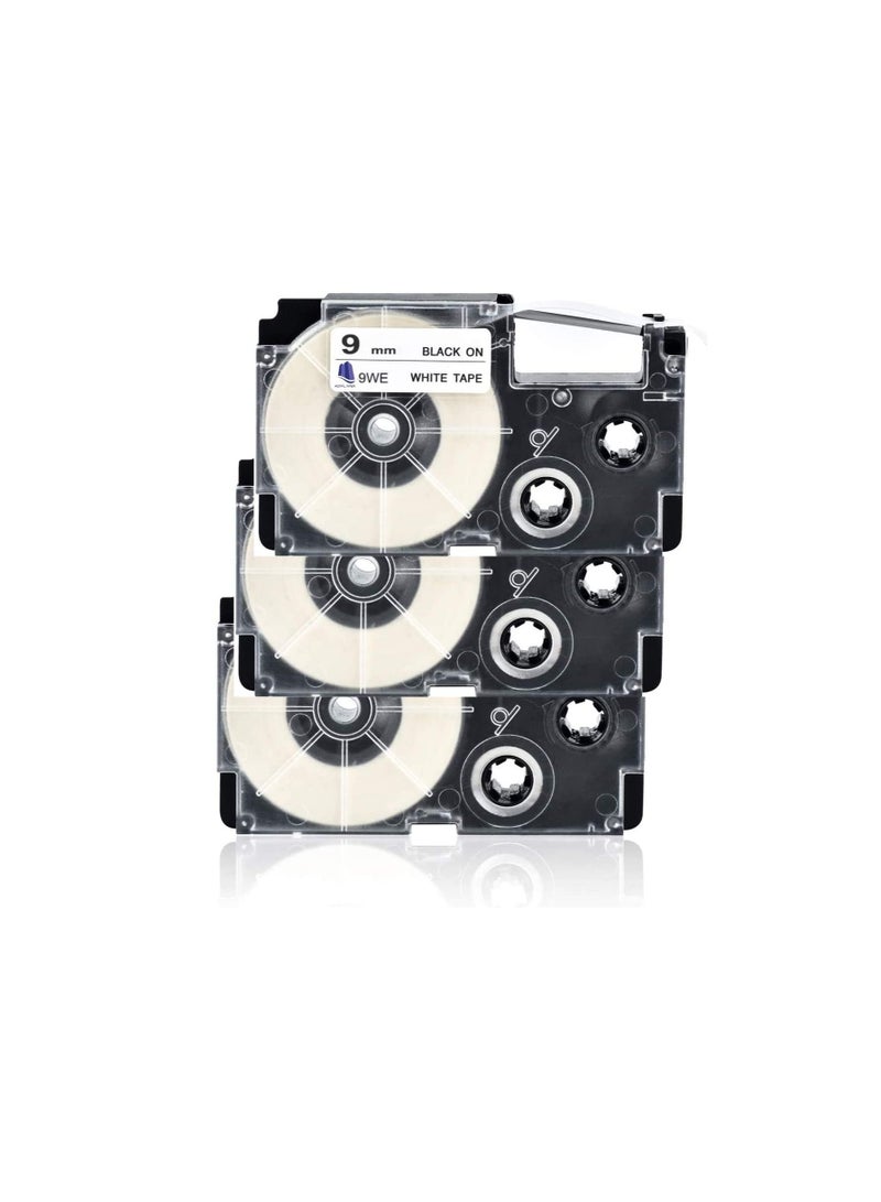 3 Pack Replace Casio Label Tape | Black on White 9mm x 8Meter XR-9WE 100% Compatible Label Refills Tape for Casio Label Writer Printers - Image 1