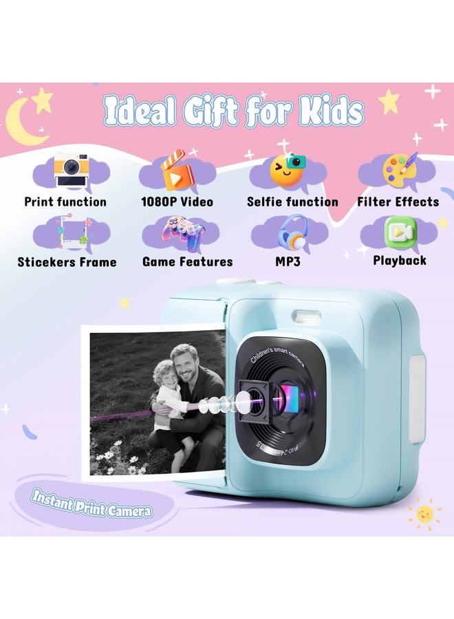 ETIKEZ Kids Camera, 1080P Instant Digital Print Camera for Kids, Christmas Birthday Gifts for 4 5 6 7 8 9 10 Year Old Girls Boys, Portable Toy with 32GB SD Card & 3 Rolls Printing Paper, Blue - Image 2