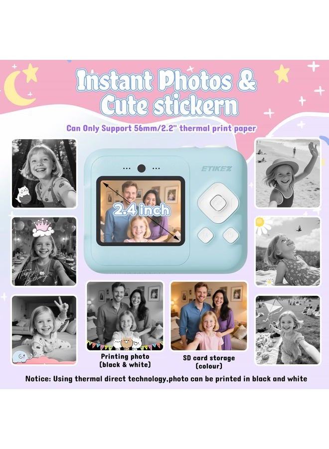 ETIKEZ Kids Camera, 1080P Instant Digital Print Camera for Kids, Christmas Birthday Gifts for 4 5 6 7 8 9 10 Year Old Girls Boys, Portable Toy with 32GB SD Card & 3 Rolls Printing Paper, Blue - Image 3