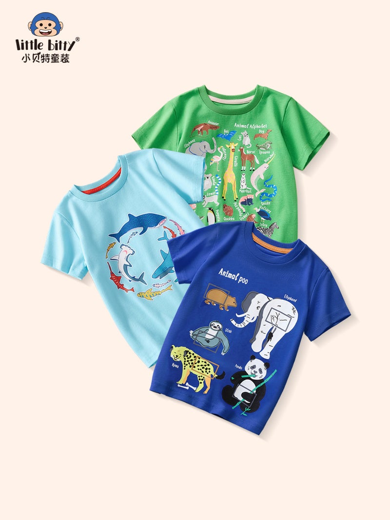Kids Cartoon Animal Short-Sleeved T-Shirt – Boys' Cotton Summer Top - Image 2