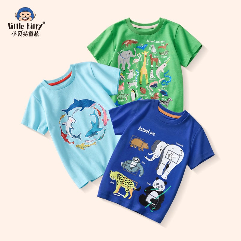 Kids Cartoon Animal Short-Sleeved T-Shirt – Boys' Cotton Summer Top - Image 1