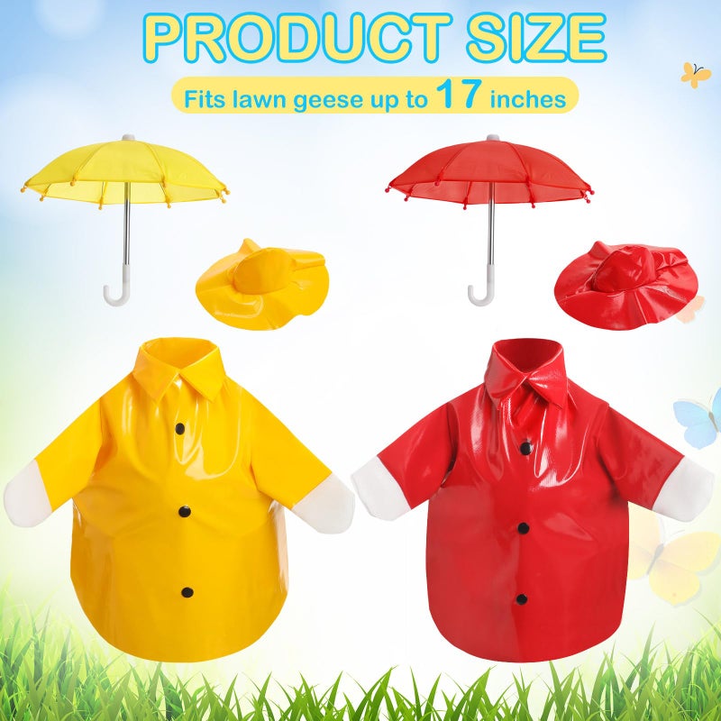 Yeyeplum 2 Set Porch Goose Outfit Raincoat and Umbrella Spring Lawn Porch Goose Cloths Costume Raincoat Outfit for Spring Outdoor Patio Yard Lawn Decoration(17 Inches,Red and Yellow) - Image 2
