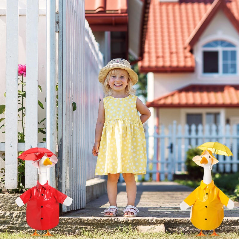 Yeyeplum 2 Set Porch Goose Outfit Raincoat and Umbrella Spring Lawn Porch Goose Cloths Costume Raincoat Outfit for Spring Outdoor Patio Yard Lawn Decoration(17 Inches,Red and Yellow) - Image 5
