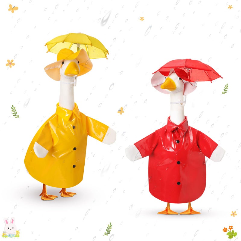 Yeyeplum 2 Set Porch Goose Outfit Raincoat and Umbrella Spring Lawn Porch Goose Cloths Costume Raincoat Outfit for Spring Outdoor Patio Yard Lawn Decoration(17 Inches,Red and Yellow) - Image 1
