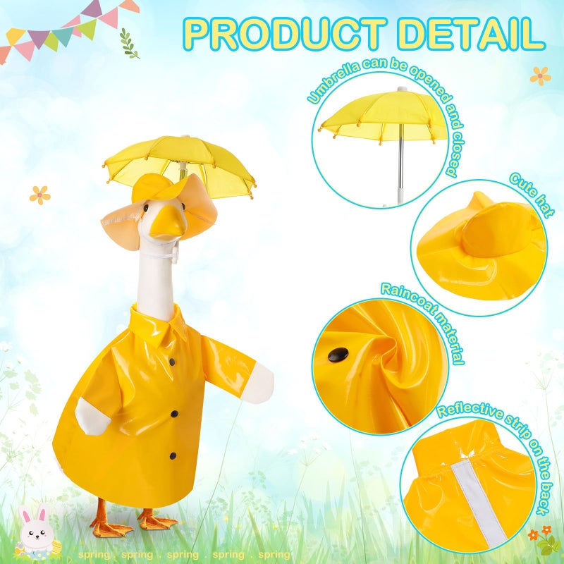 Yeyeplum 2 Set Porch Goose Outfit Raincoat and Umbrella Spring Lawn Porch Goose Cloths Costume Raincoat Outfit for Spring Outdoor Patio Yard Lawn Decoration(17 Inches,Red and Yellow) - Image 3