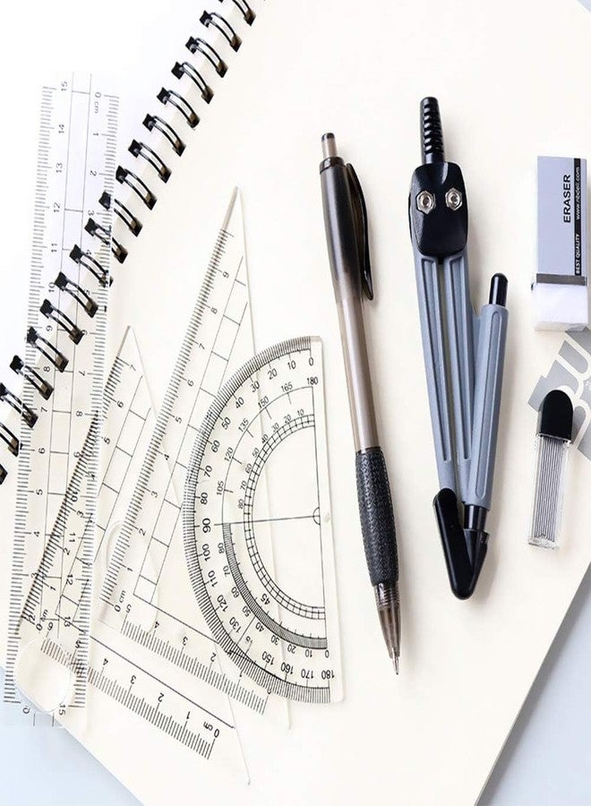 NORACLAN Math Geometry Kit Set 8 Pieces Student Supplies with Shatterproof Storage Box,Includes Rulers,Protractor,Compass,Pencil Lead Refills,Pencil,Eraser.for Students and Engineering Drawings - Image 3