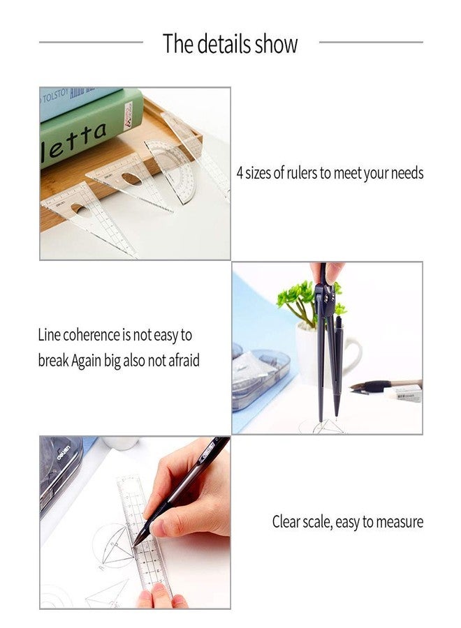 NORACLAN Math Geometry Kit Set 8 Pieces Student Supplies with Shatterproof Storage Box,Includes Rulers,Protractor,Compass,Pencil Lead Refills,Pencil,Eraser.for Students and Engineering Drawings - Image 4